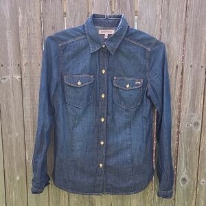 JUICY COUTURE Blue Jean Button Up Denim Shirt Size M.